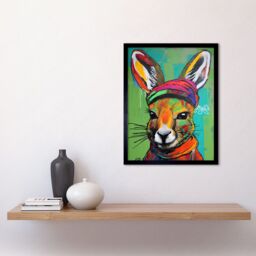"Artery8 Wall Art Print Rabbit in Winter Clothes Colourful Graffiti Style Art Framed in Black - Size: W12"" x H16""" - thumbnail 2
