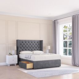"Sloomy Dior Coniston Wingback Bed Set, 2 Drawers & 54"" Floor Standing Headboard in Dark Grey - Size: Super King" - thumbnail 1