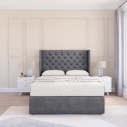 "Sloomy Dior Coniston Wingback Bed Set, 2 Drawers & 54"" Floor Standing Headboard in Dark Grey - Size: Super King" - thumbnail 2