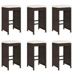Berkfield Home Beautiful Garden Bar Stools with Cushions 6 pcs Brown Poly Rattan - thumbnail 3