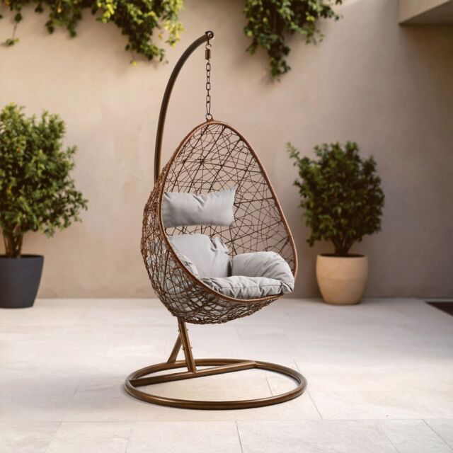 Orsina Luxurious Brown Rattan Hanging Chair, Versatile Lounge Chair, Sturdy Bedroom Chair, Modern Garden Chair - image 1