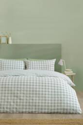 Catherine Lansfield 'Bamford Gingham Check' Reversible Duvet Cover Set in Green - Size: Double - thumbnail 2