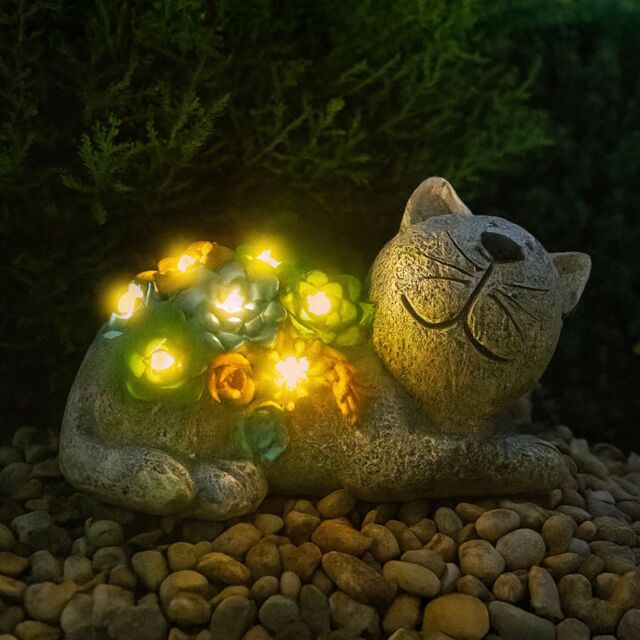 ILFD Group Ltd Solar Cat Garden Ornament in Grey - Size: 2 Pack - image 1