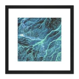 Artery8 Abstract Blue Lightning Ripples 8X8 Inch Square Wooden Framed Wall Art Print Picture with Mount in Black - thumbnail 1