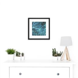 Artery8 Abstract Blue Lightning Ripples 8X8 Inch Square Wooden Framed Wall Art Print Picture with Mount in Black - thumbnail 2