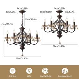 NIVOR 6-Light K9 Crystal Candle Vintage Pandent Chandelier Adjustable Brown - thumbnail 2