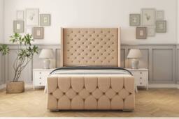 "Comfort Beds Monte Carlo Plush Bed Frame - 50"" Upholstered Wingback Headboard in Stone - Size: Super King" - thumbnail 2