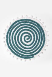 Homescapes Spiral Bath Mat 100% Cotton with Pom Pom Edges in Blue - thumbnail 1