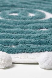 Homescapes Spiral Bath Mat 100% Cotton with Pom Pom Edges in Blue - thumbnail 3