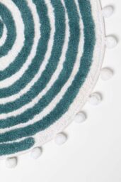Homescapes Spiral Bath Mat 100% Cotton with Pom Pom Edges in Blue - thumbnail 2
