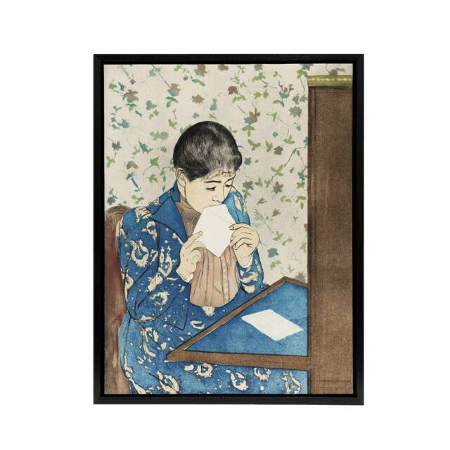 "Artery8 Letter Woman Sealing Envelope Cassatt Vintage Framed Canvas Wall Art - Size: W12"" x H16""" - image 1