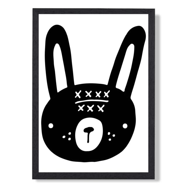 ARTZE Cute Black Rabbit Scandi Animal Framed Print SIZE: A2 with Black Frame - Size: A3 - image 1