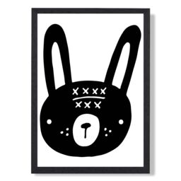 ARTZE Cute Black Rabbit Scandi Animal Framed Print SIZE: A2 with Black Frame - Size: A3 - thumbnail 1