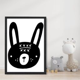 ARTZE Cute Black Rabbit Scandi Animal Framed Print SIZE: A2 with Black Frame - Size: A3 - thumbnail 2