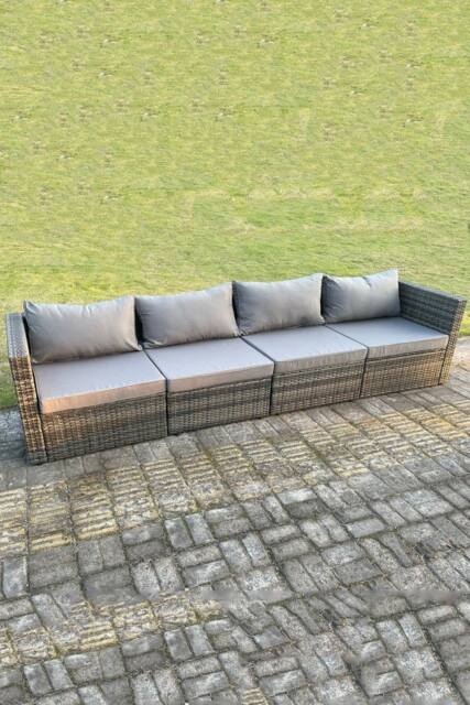 Fimous 4 PC Modular Rattan Garden Furniture Sofa Set Corner Sofa in Dark Grey