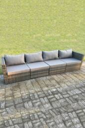 Fimous 4 PC Modular Rattan Garden Furniture Sofa Set Corner Sofa in Dark Grey - thumbnail 1