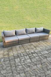 Fimous 4 PC Modular Rattan Garden Furniture Sofa Set Corner Sofa in Dark Grey - thumbnail 2