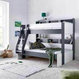 Bedmaster Oliver Triple Sleeper Storage Bunk Bed With Drawer With Spring Mattresses in Grey - Size: Small Double - thumbnail 4