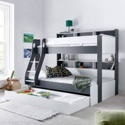 Bedmaster Oliver Triple Sleeper Storage Bunk Bed With Drawer With Spring Mattresses in Grey - Size: Small Double - thumbnail 2