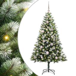 Berkfield Home Lush Artificial Hinged Christmas Tree with Flocked Snow 150 cm in Green - thumbnail 2