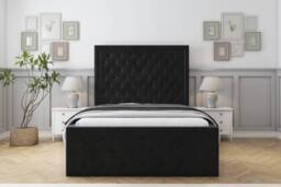 "Sloomy Sofia Chrome Plush Bed Frame With 50"" Upholstered Headboard in Black - Size: Double" - thumbnail 1