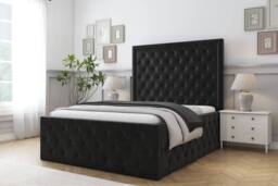 "Sloomy Sofia Chrome Plush Bed Frame With 50"" Upholstered Headboard in Black - Size: Double" - thumbnail 2