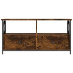 Berkfield Home TV Cabinet Smoked Oak 90x33x45 cm Engineered Wood&Iron in Brown - Size: 90 x 33 x 45 cm - thumbnail 5