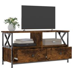 Berkfield Home TV Cabinet Smoked Oak 90x33x45 cm Engineered Wood&Iron in Brown - Size: 90 x 33 x 45 cm - thumbnail 4
