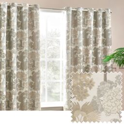 Wylder Nature Woodlands Jacquard Room Darkening Eyelet Curtains in Natural - Size: 229 cm width x 183 cm drop - thumbnail 1