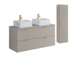 Vente-unique Fluted Wall-Hung Bathroom Unit With Square Countertop Basin & Tall in Beige - thumbnail 2