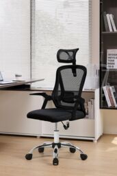 Living and Home Swivel Office Chair with Headrest in Black