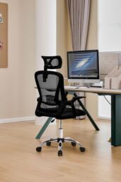 Living and Home Swivel Office Chair with Headrest in Black - thumbnail 2