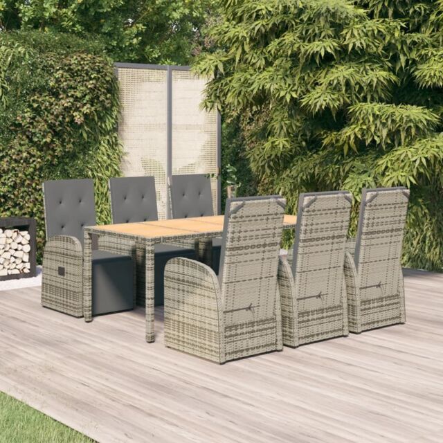 Berkfield Home 7 Piece Garden Dining Set Grey Poly Rattan&Solid Wood Acacia - image 1