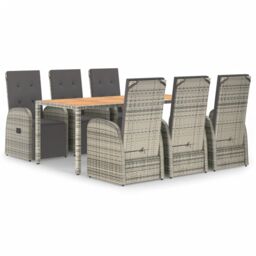 Berkfield Home 7 Piece Garden Dining Set Grey Poly Rattan&Solid Wood Acacia - thumbnail 2