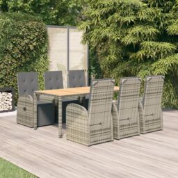 Berkfield Home 7 Piece Garden Dining Set Grey Poly Rattan&Solid Wood Acacia - thumbnail 1