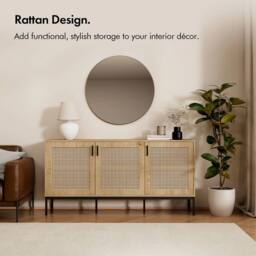 NESTLUNE Effect Wide Sideboard for Living Room in Beige - Size: 100 cm x 15 cm - thumbnail 3