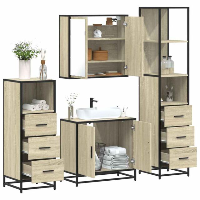 Berkfield Home 4¬†Piece Bathroom Furniture Set¬†Sonoma Oak Engineered Wood in Brown - image 1