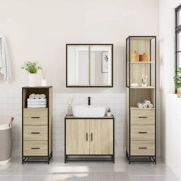 Berkfield Home 4¬†Piece Bathroom Furniture Set¬†Sonoma Oak Engineered Wood in Brown - thumbnail 3