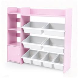 Costway Kids Bookshelf Toy Storage Organizer w/ 8 Storage Boxes in Pink - thumbnail 7
