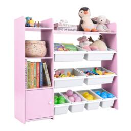 Costway Kids Bookshelf Toy Storage Organizer w/ 8 Storage Boxes in Pink - thumbnail 8