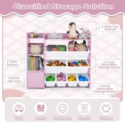 Costway Kids Bookshelf Toy Storage Organizer w/ 8 Storage Boxes in Pink - thumbnail 3