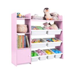 Costway Kids Bookshelf Toy Storage Organizer w/ 8 Storage Boxes in Pink - thumbnail 5