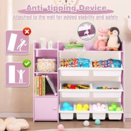 Costway Kids Bookshelf Toy Storage Organizer w/ 8 Storage Boxes in Pink - thumbnail 2
