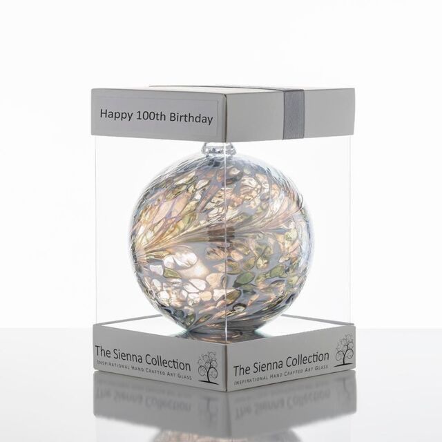 Sienna Glass 10cm Friendship Ball Happy 100th Birthday in Silver - image 1