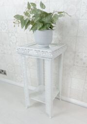 Downton Interiors White Embossed Metal Mirrored Glass Side Table with Shelf - Agadir Range - Size: Medium - thumbnail 2