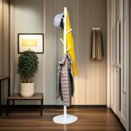 Pirlo Plush Wooden Adjustable Coat Stand With 8 Hooks in White - thumbnail 3
