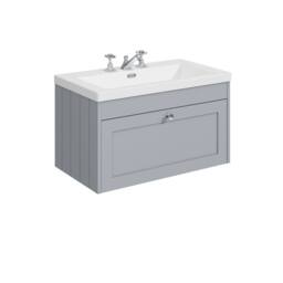Balterley 800mm Wall Hung 1 Drawer Unit with Basin 3 Tap Hole - Satin Grey - thumbnail 1
