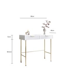 CARME HOME Maya White Dressing Table - Drawers with ribbed front finish & grey velvet lining - thumbnail 5