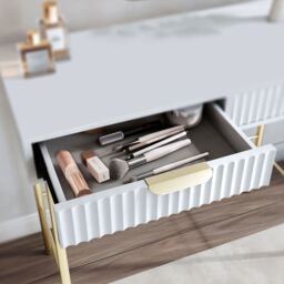 CARME HOME Maya White Dressing Table - Drawers with ribbed front finish & grey velvet lining - thumbnail 3