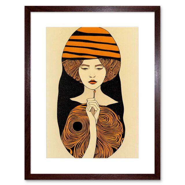 "Artery8 Wall Art Print Woman Portrait Retro Mid Century Modern Art Nouveau Artwork Framed 9X7 Inch in Brown - Size: W7"" x H9""" - image 1